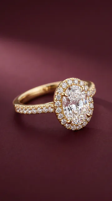 Oval halo sidestone ring by Miruu shown as a finished ring reference.