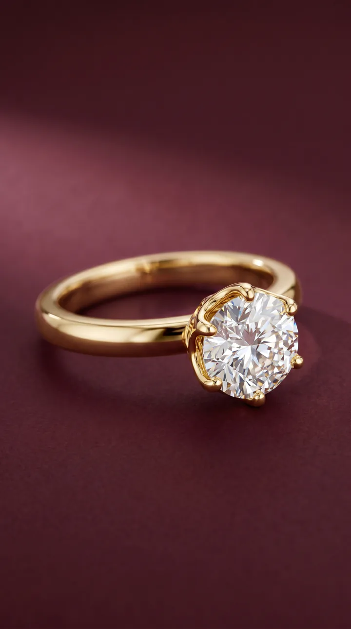 Round eight-prong engagement ring showing how a stronger basket frames the center stone.